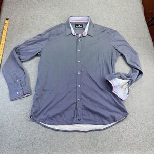 Buttercloth Men's Button Up Shirt 3XL Regular Fit Navy Patterned Flip Cuff *READ